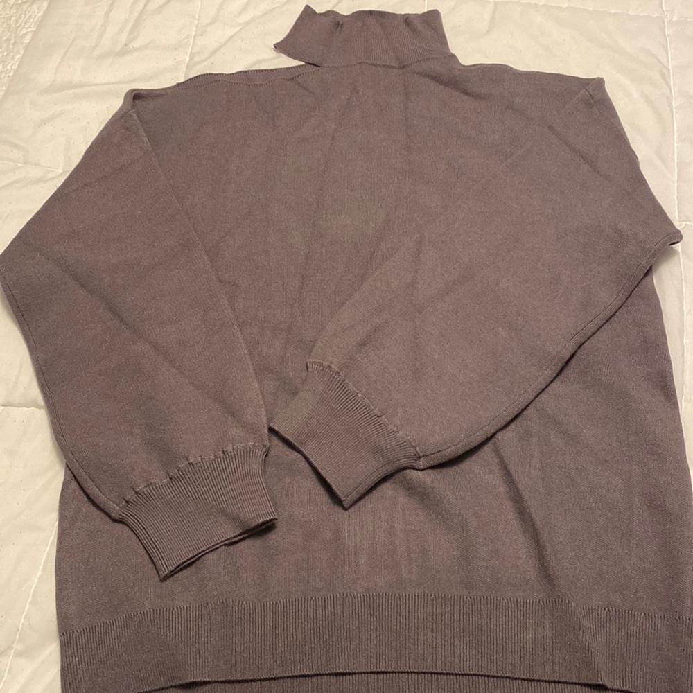 Asymmetrical Turtleneck Sweater with Cut Out Shoulder